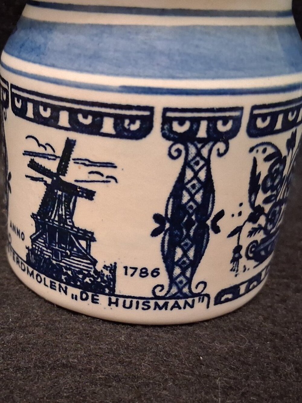 Vintage Delft Blue Zaanse Mosterd Jar - Windmill "De Huisman" with Cork Lid - Picture 5 of 10